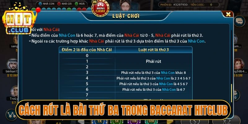 Cách rút là bài thứ ba trong Baccarat Hitclub